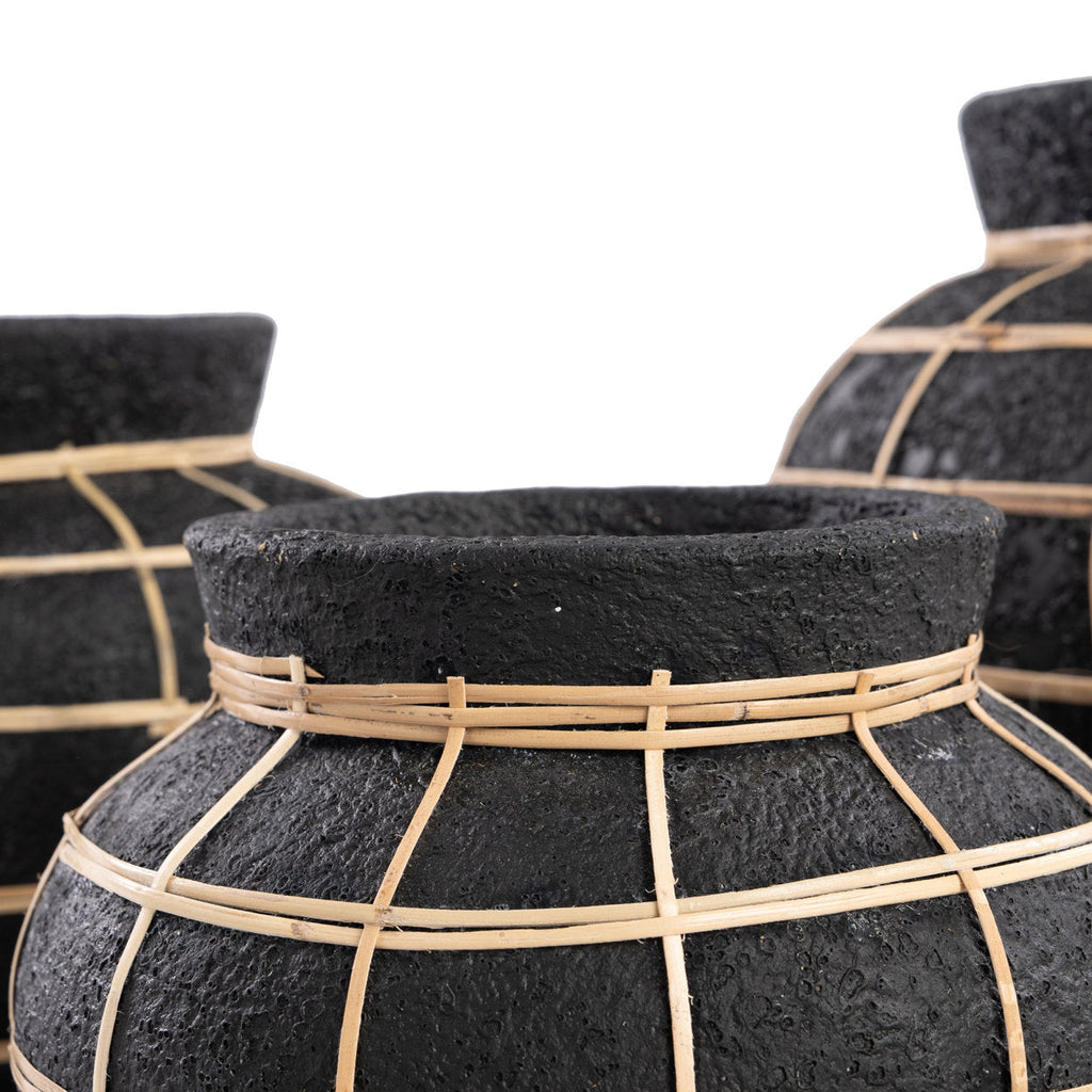 Belly vase M – terracotta with rattan detail in natural black