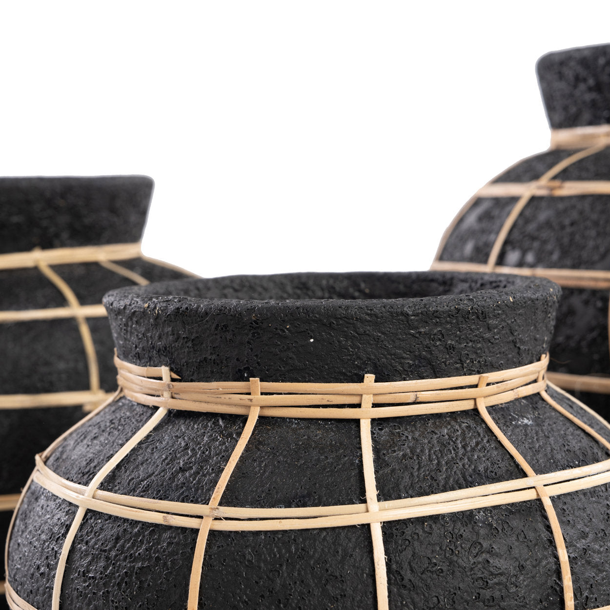 Belly vase M – terracotta with rattan detail in natural black