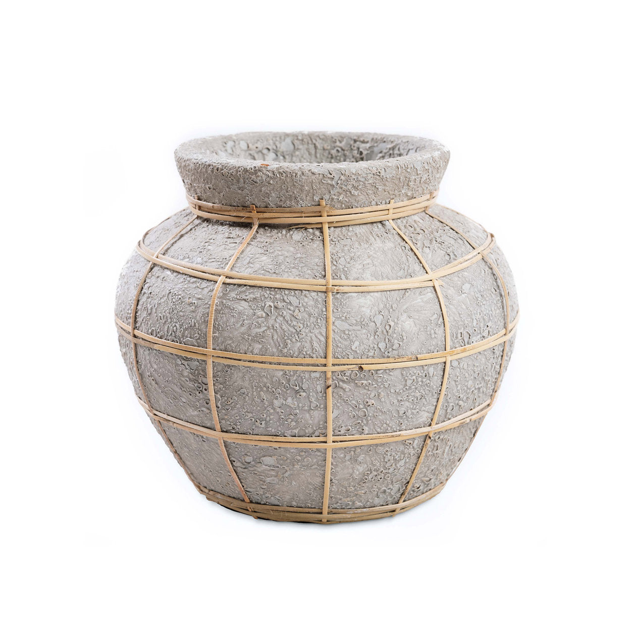 Belly Vase Concrete Natural M – terracotta vase with rattan accent