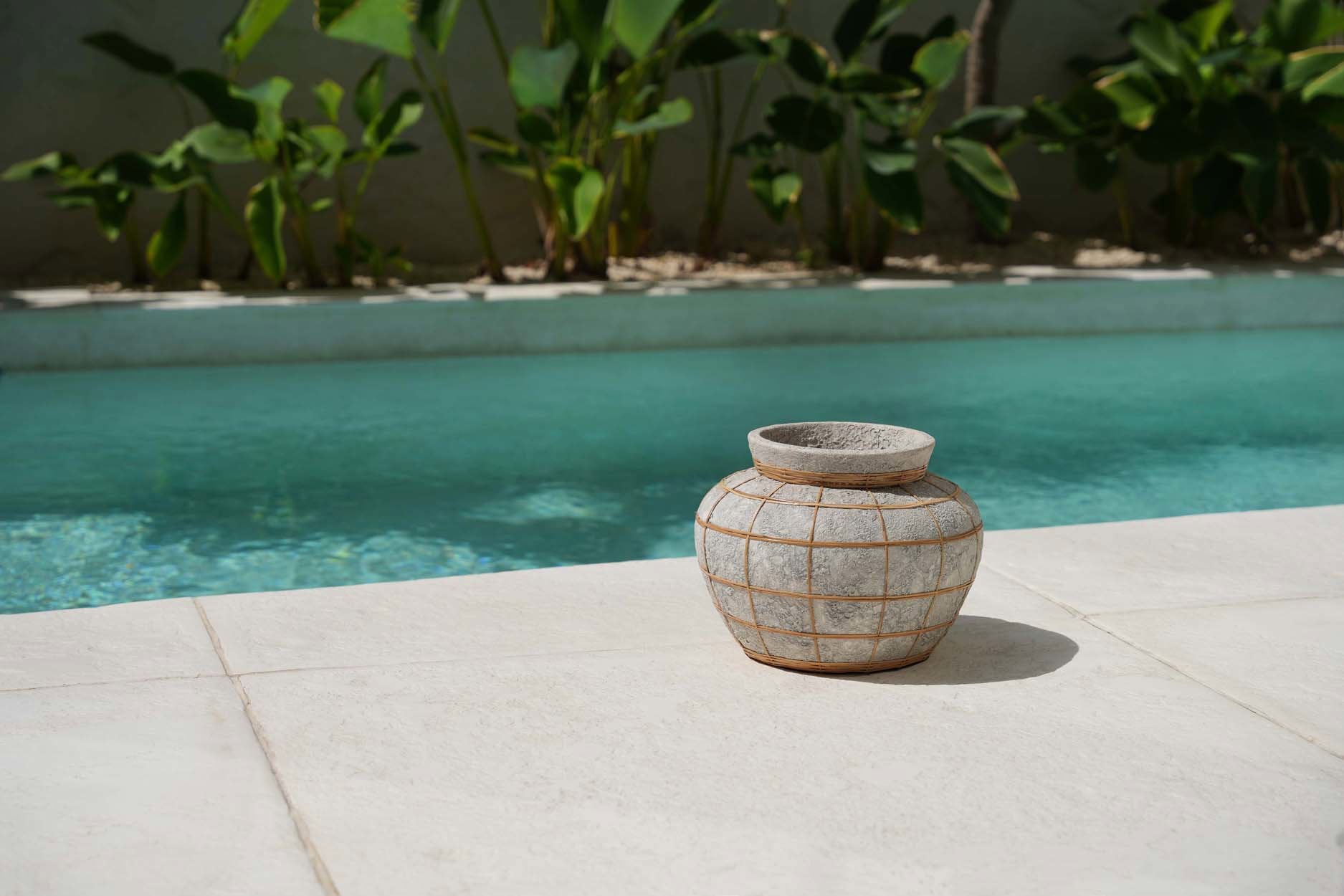 Belly Vase Concrete Natural M – terracotta vase with rattan accent