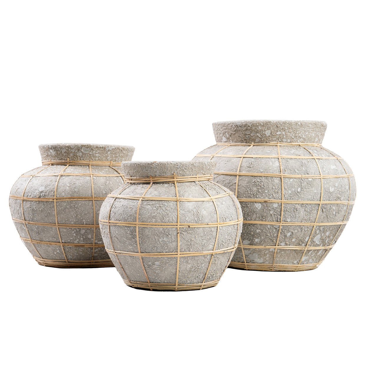 Belly Vase Concrete Natural M – terracotta vase with rattan accent