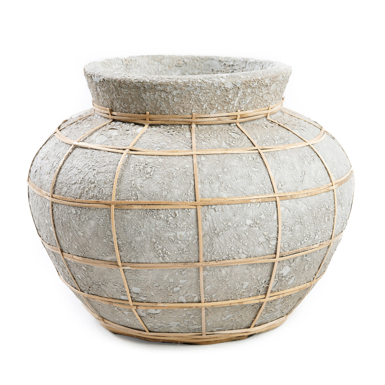 The Belly Vase - terracotta with rattan detail in natural tones