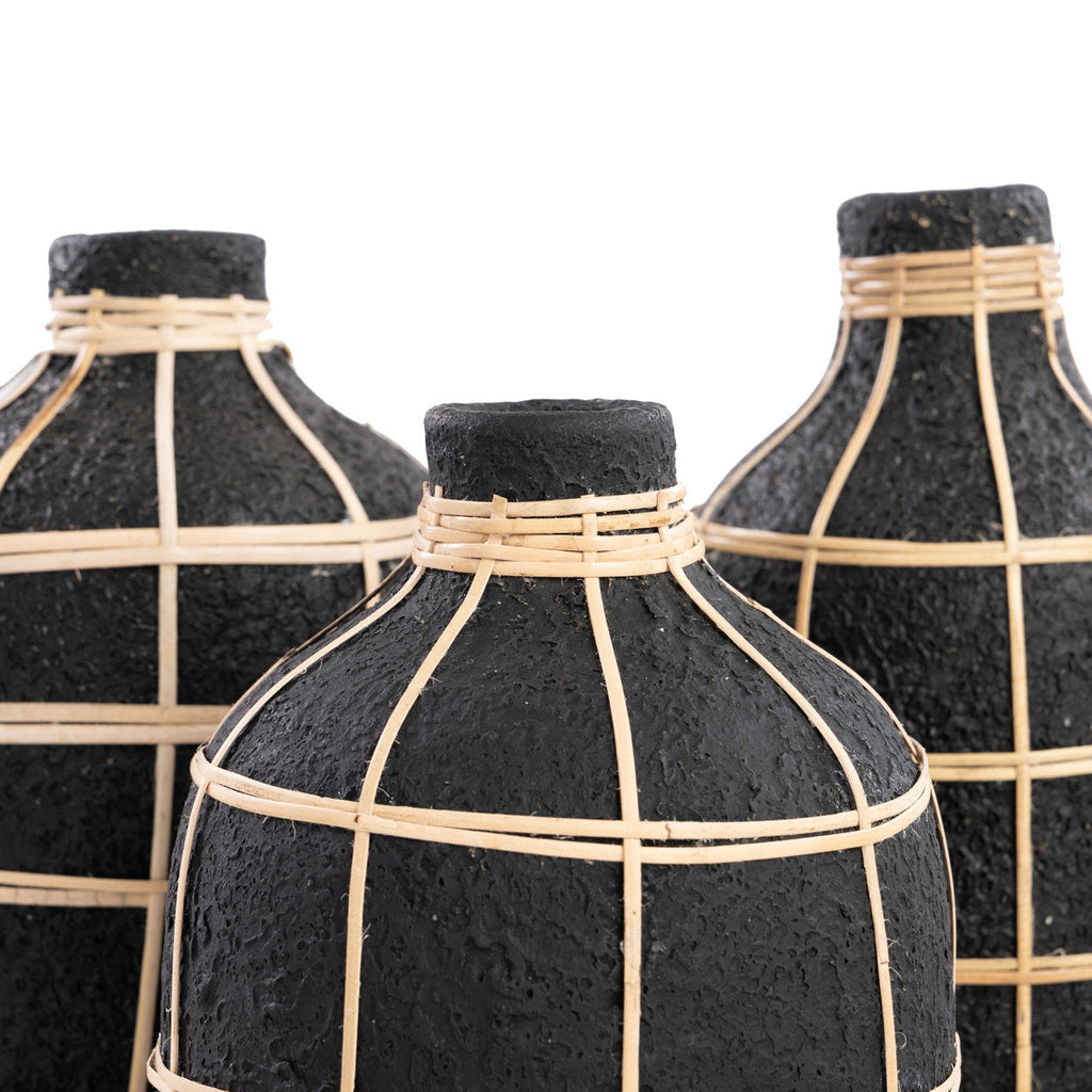 Whoopy Vase – Terracotta with Rattan in Black Natural