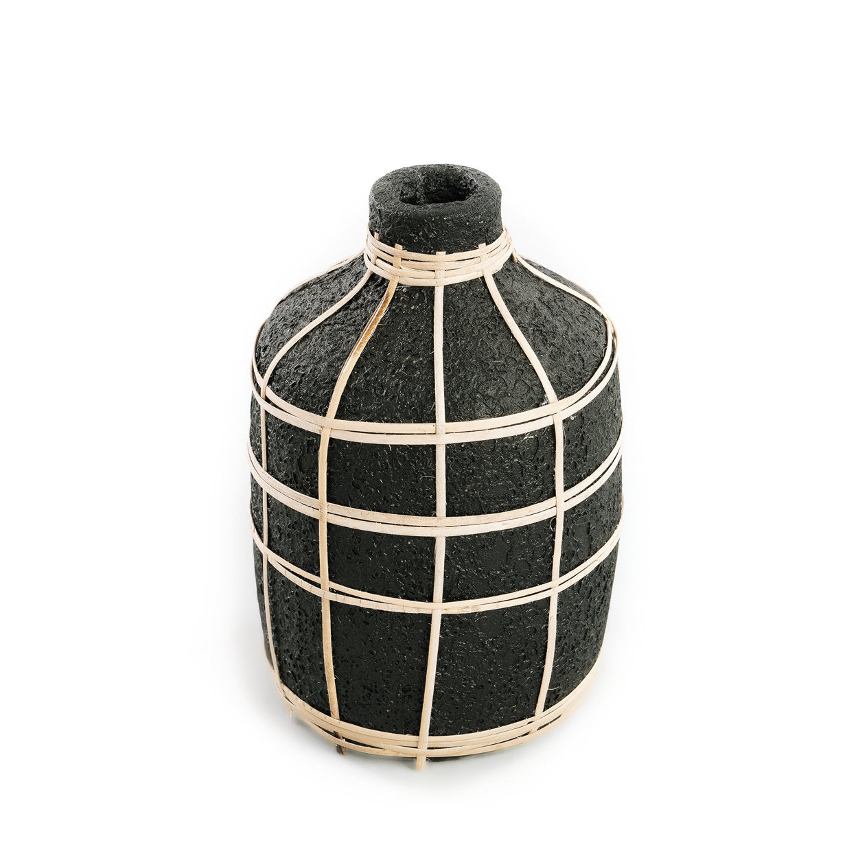 Whoopy Vase – terracotta with rattan details in black and natural