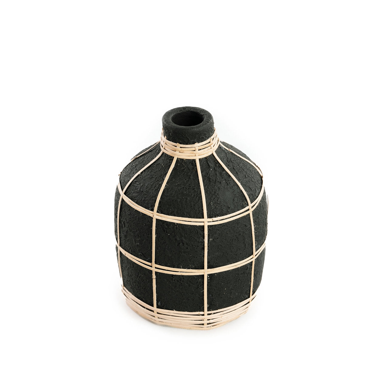 Whoopy Vase – Terracotta with Rattan in Black and Natural