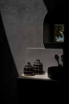 Whoopy Vase – Terracotta with Rattan in Black and Natural