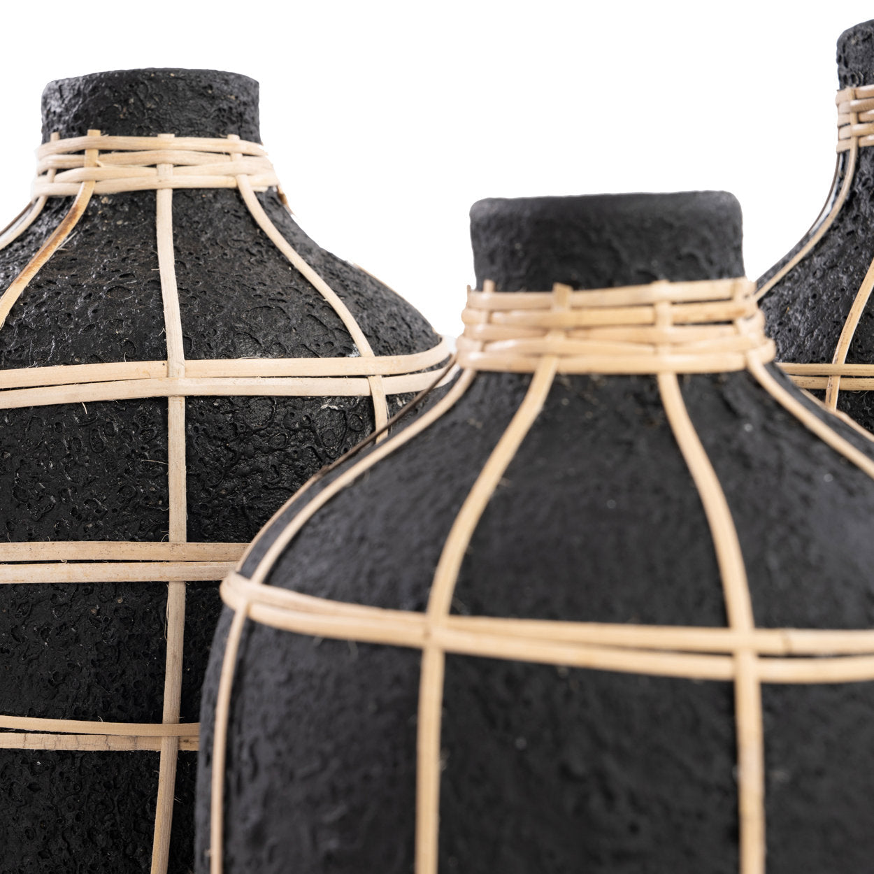 Whoopy Vase – Terracotta with Rattan in Black and Natural