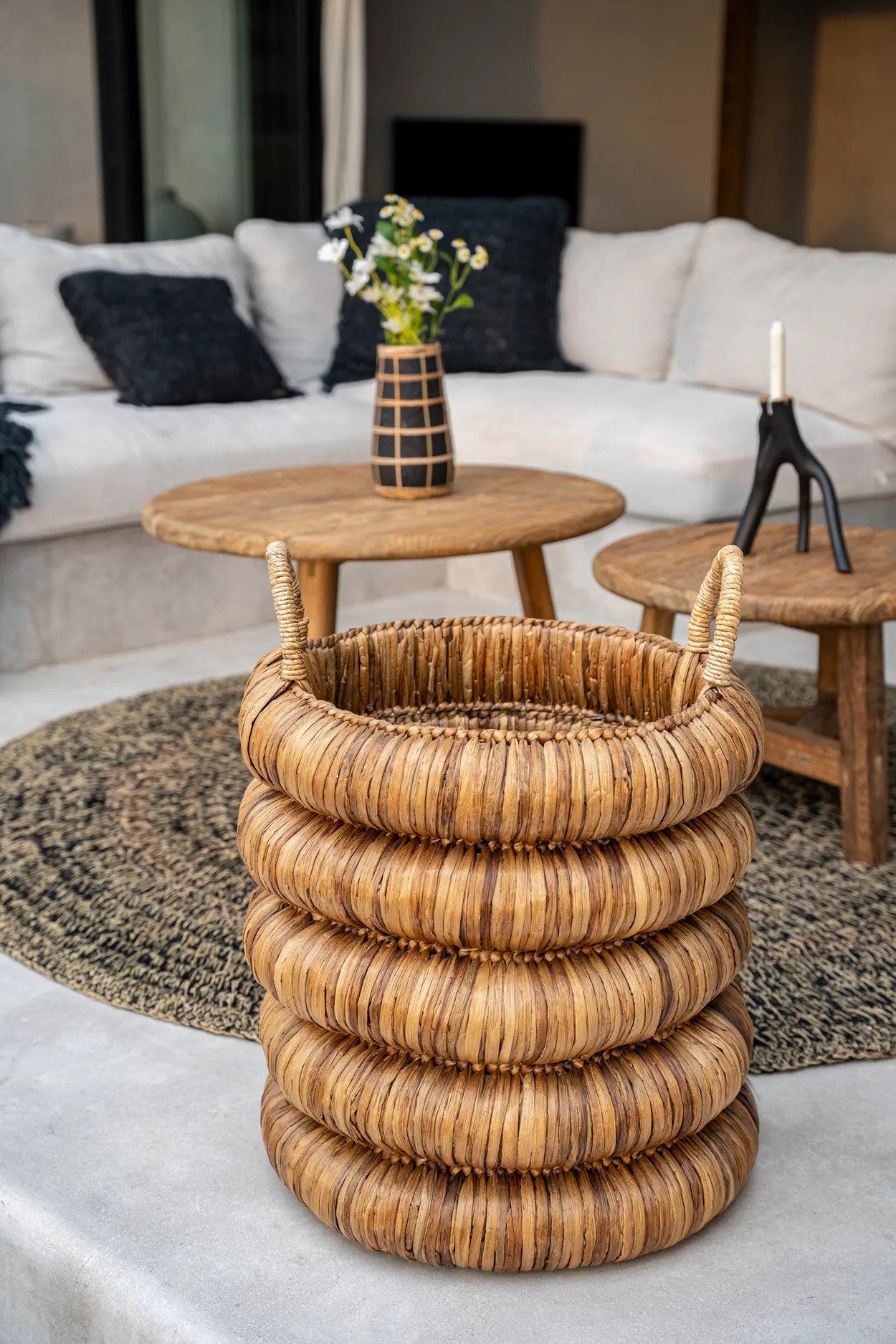 Mand Chunky – waterhyacint met handvatten in natuurlijke uitstraling