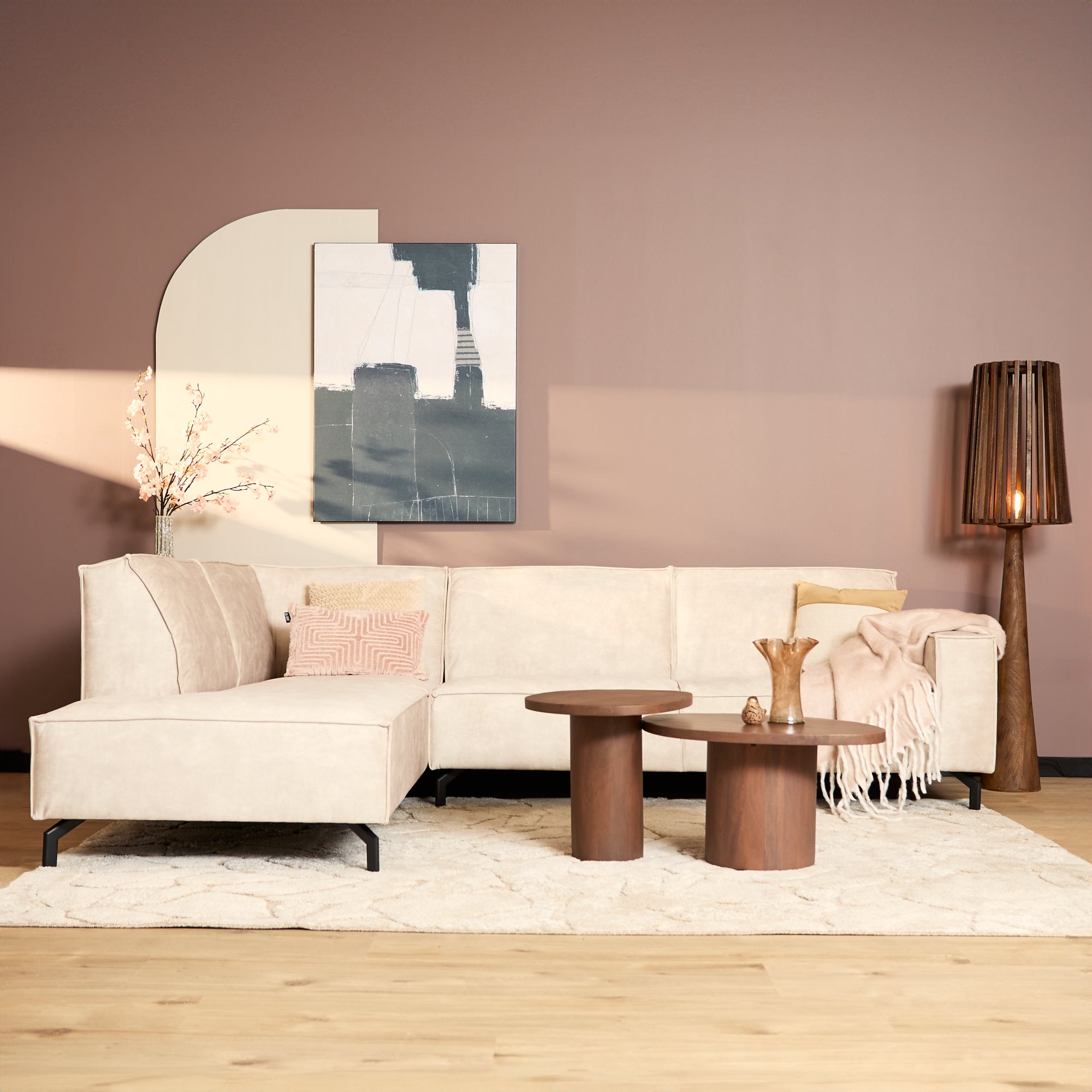 MijnSofa Floris | Divan Links + 2,5 zits | Beige | Velvet