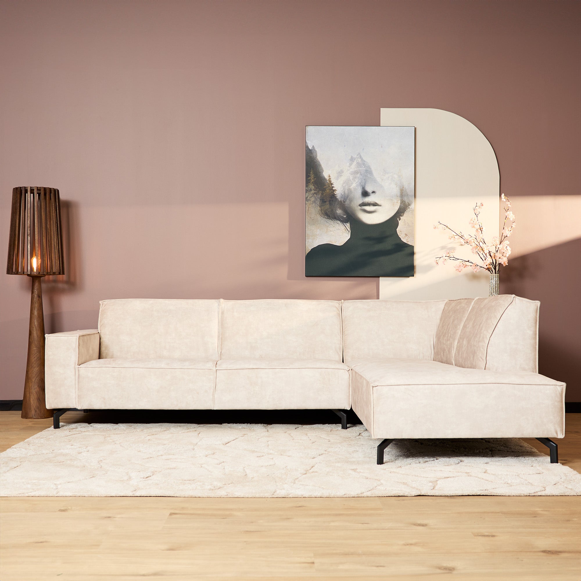 MySofa Floris| 2,5-zits + Divan Rechts | Beige | Fluweel