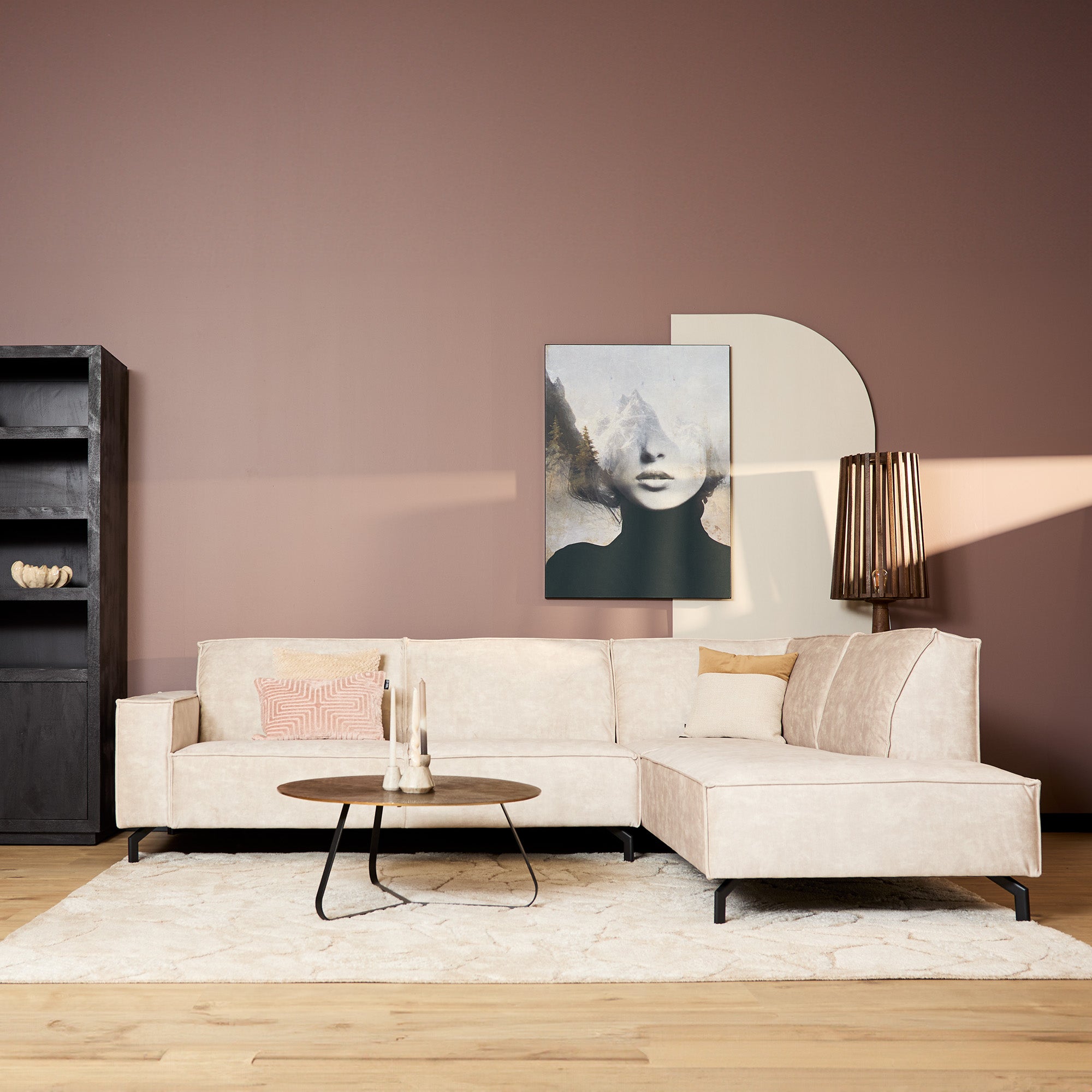 MySofa Floris| 2,5-zits + Divan Rechts | Beige | Fluweel