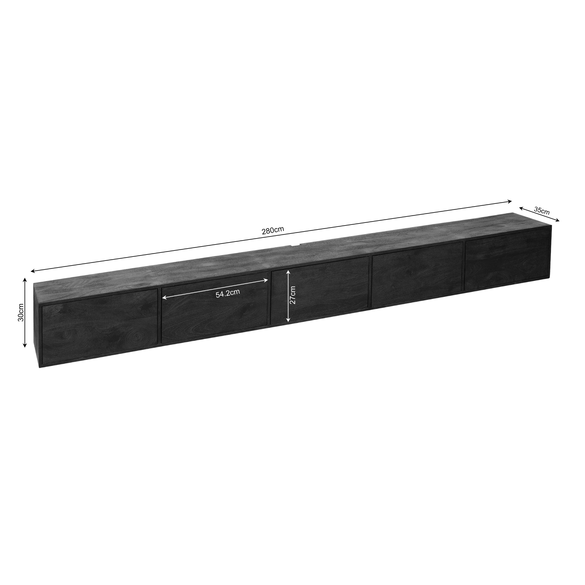 Zwevend Tv-meubel Vision Black | 280 cm