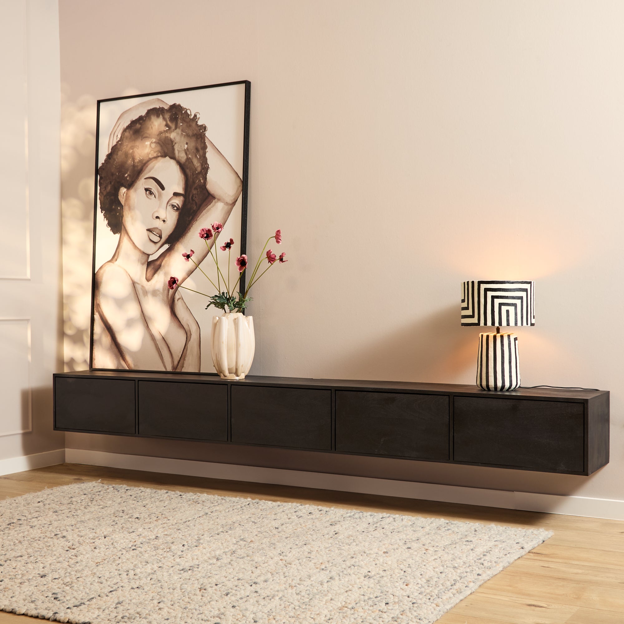 Zwevend Tv-meubel Vision Black | 280 cm