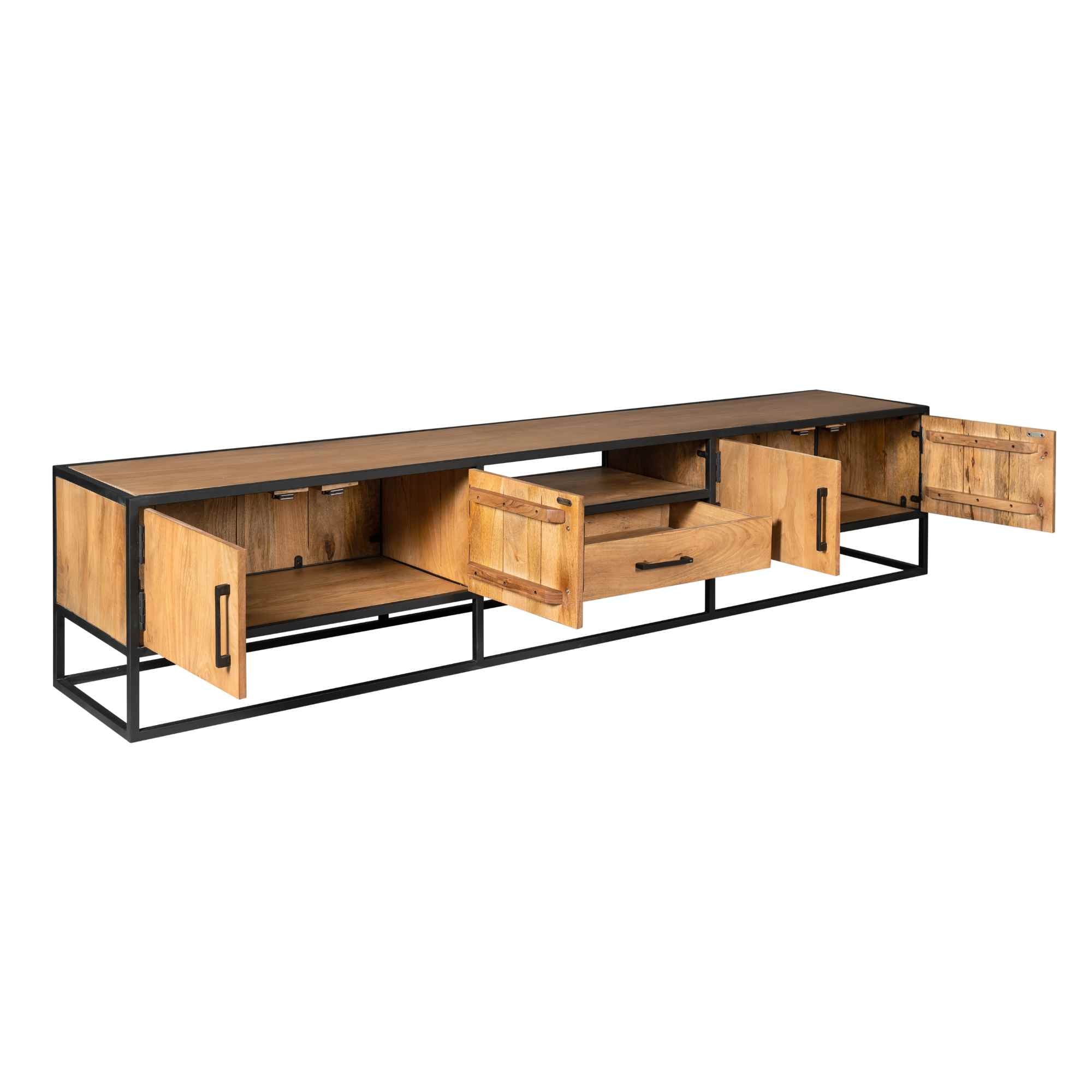 Tv-meubel Denver | Mangohout en staal | 240 cm