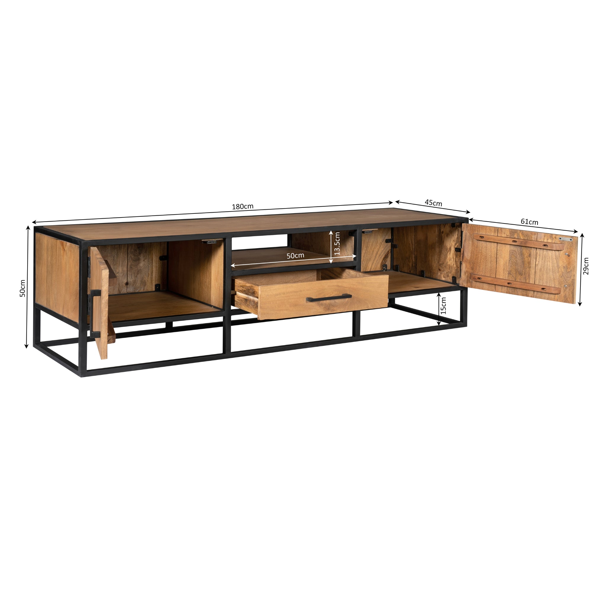 Tv-meubel Denver | Mangohout en staal | 180 cm