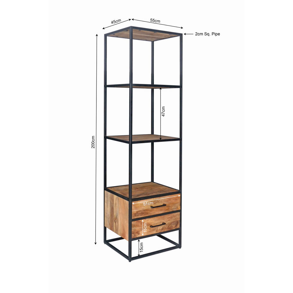 Boekenkast Denver | Mangohout en staal | 2 lades