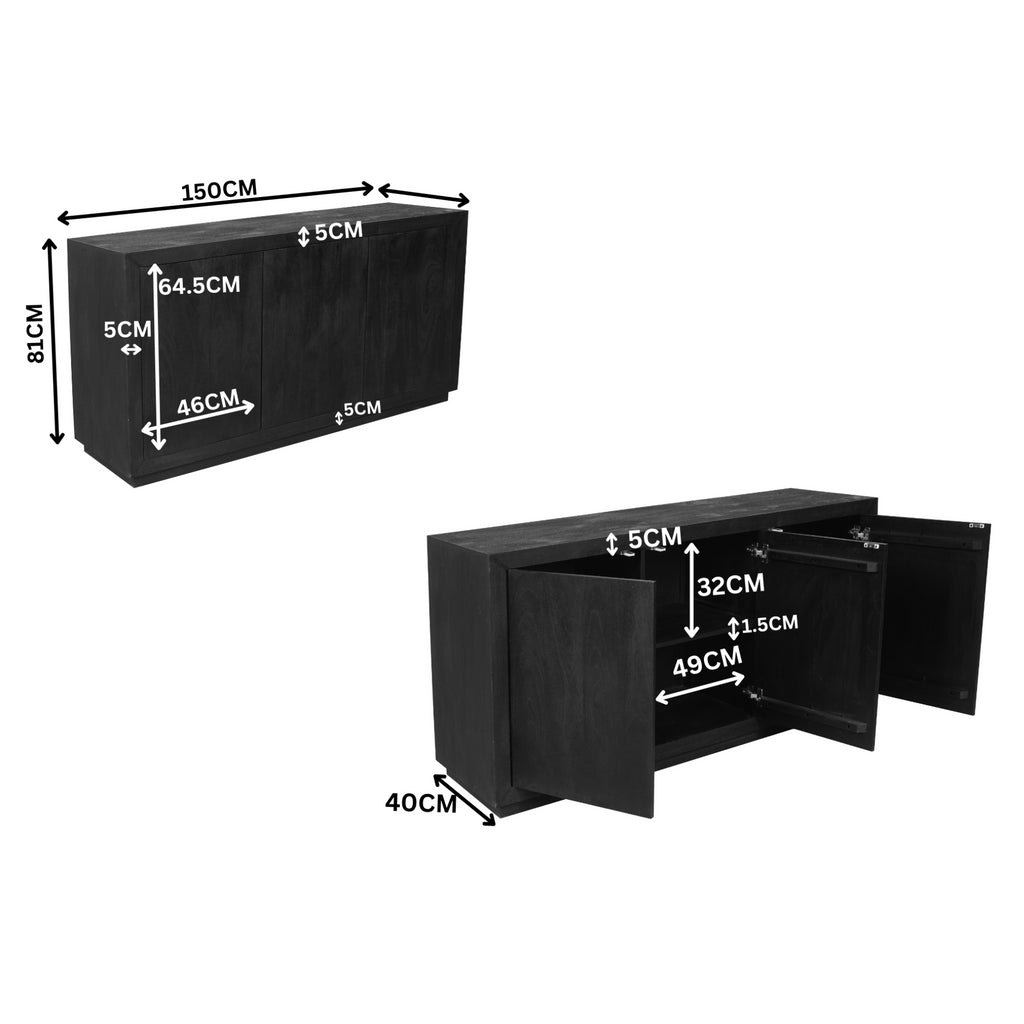 Dressoir Brussel Zwart 3 deuren | 150 cm