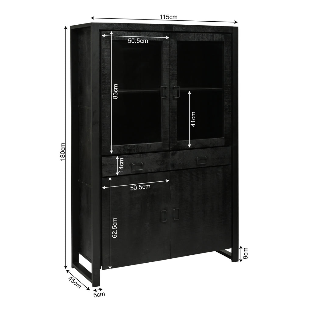 Vitrinekast Boaz Zwart | 115 cm