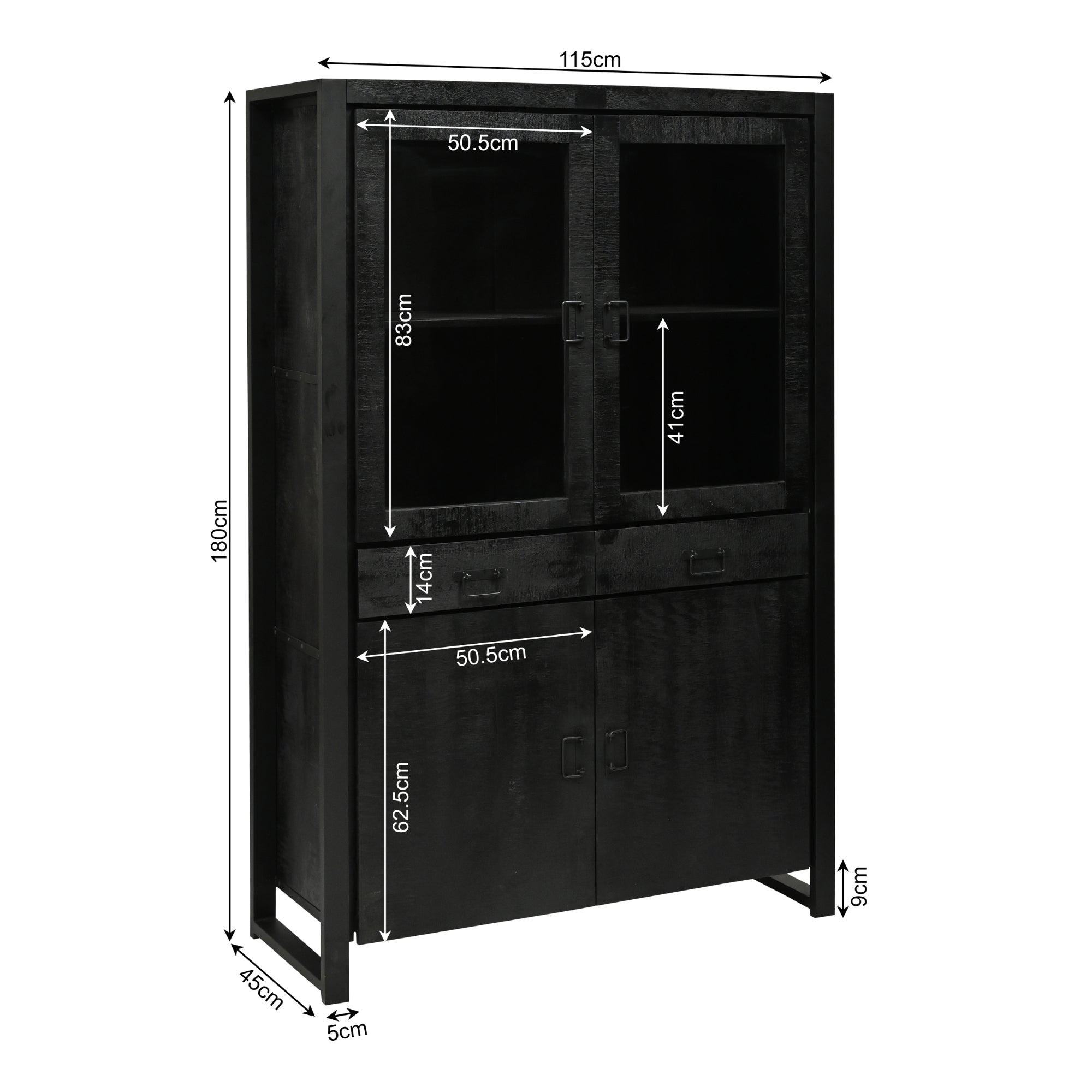 Vitrinekast Boaz Zwart | 115 cm