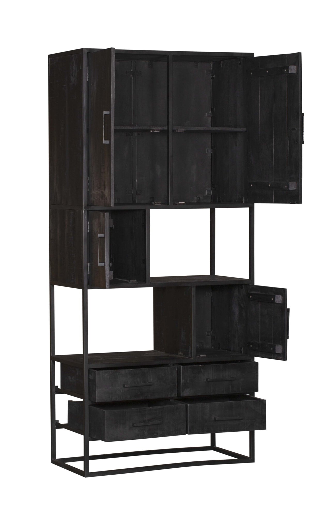 Boekenkast Denver Zwart | Mangohout en staal | 90 cm