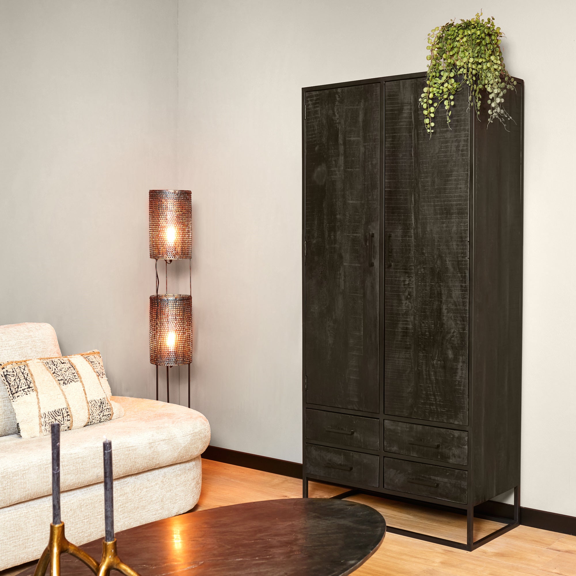 Kast Denver Zwart | Mangohout en staal | 90 cm
