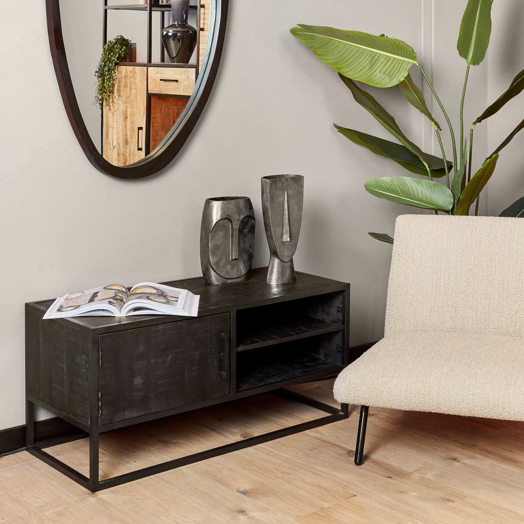 Tv-meubel Denver Zwart 100 cm | Mangohout en staal