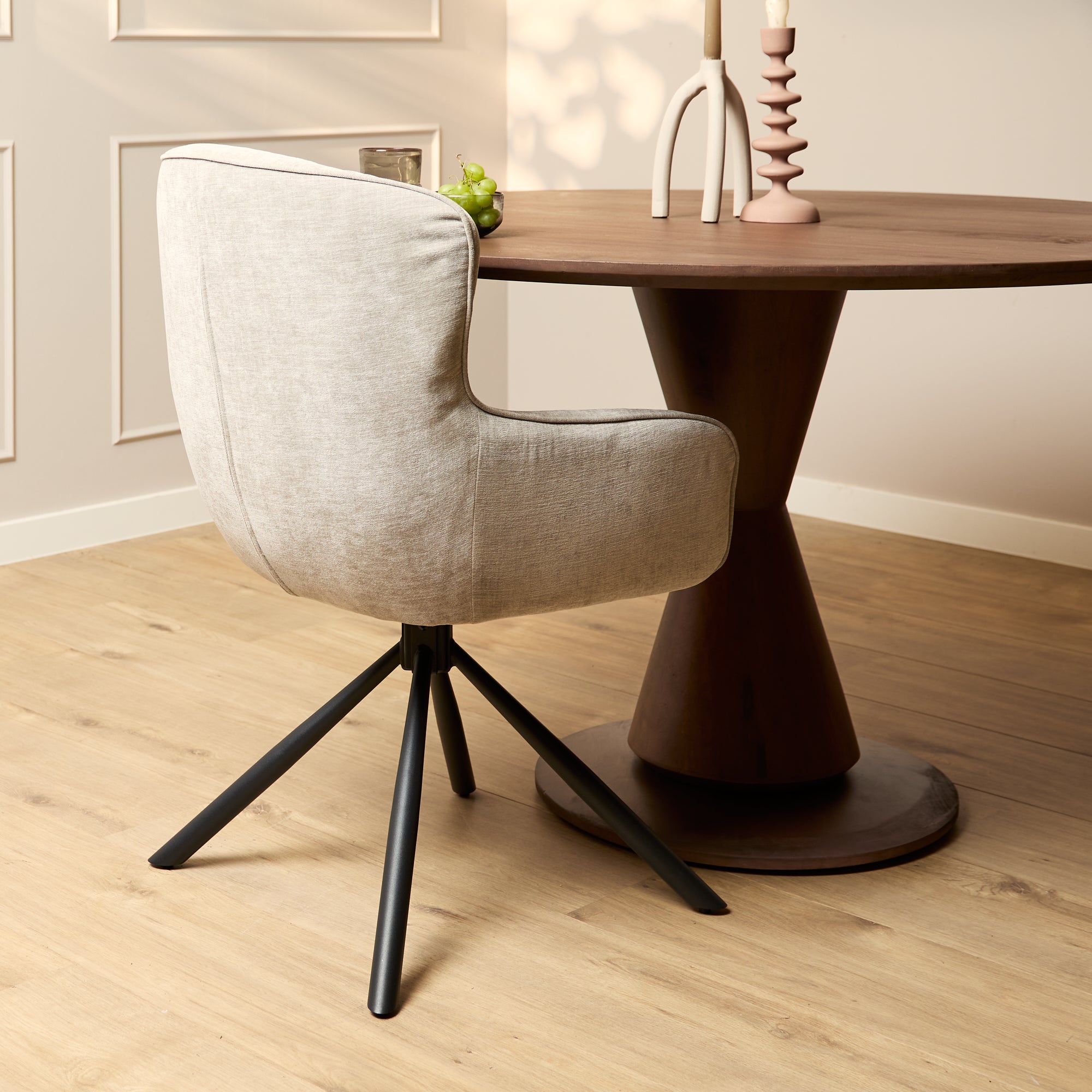 Eetkamerstoel Hanna | Beige | Met armleuning (set van 2)
