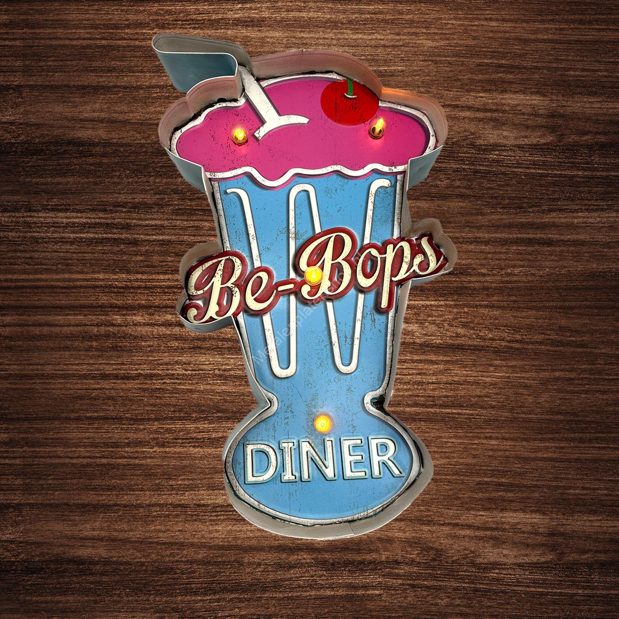 Metal Light Sign - Be-Bops Diner - LED Lighting 