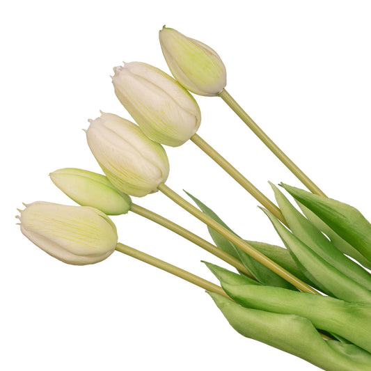 🌷 Tulip bouquet White/Green – 5 pieces – Real Touch – 42 cm