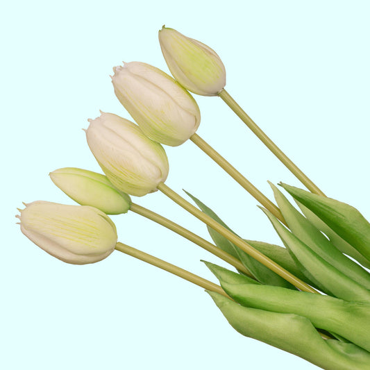 🌷 Tulip bouquet White/Green – 5 pieces – Real Touch – 42 cm