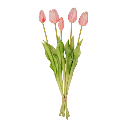 Pink Tulip Bouquet - 5 pieces - 'Real Touch' Artificial tulips - 42 cm (pink)