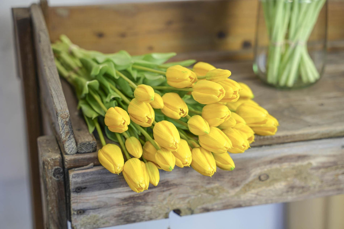 Yellow Tulip Bouquet - 10 pieces - 'Real Touch' Artificial tulips - 42 cm (yellow)