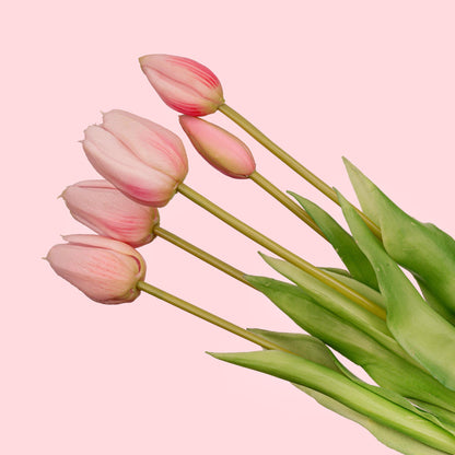 🌷 Pink Tulip Bouquet – 10 pieces – Real Touch – 42 cm