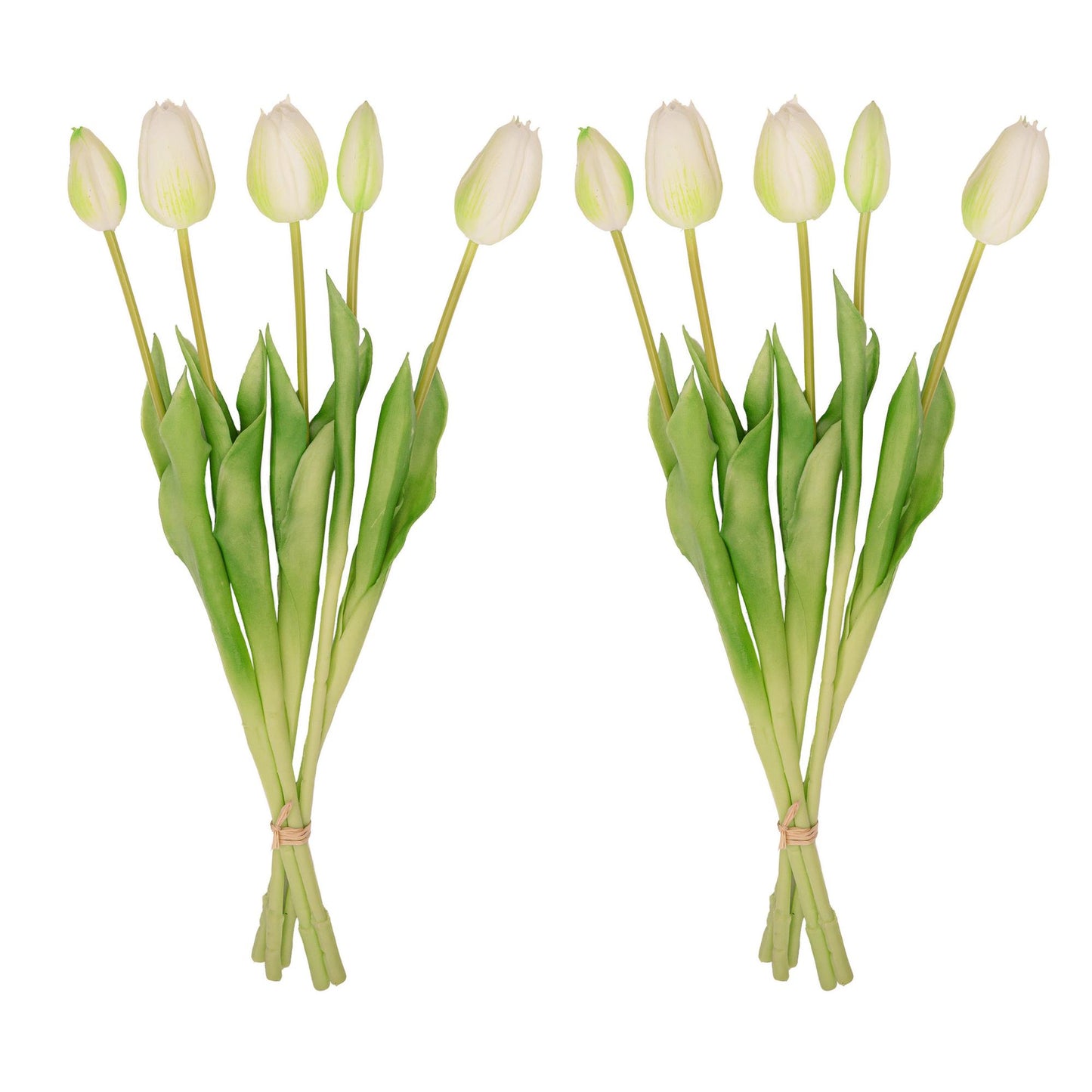Tulip bouquet White/Green - 10 pieces - 'Real Touch' Artificial tulips - 42 cm (white/green)