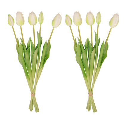 Tulip bouquet White/Green - 10 pieces - 'Real Touch' Artificial tulips - 42 cm (white/green)