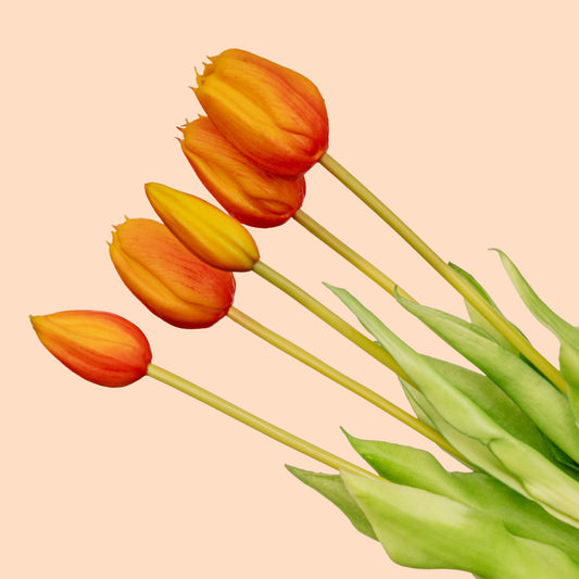 🌷 Orange Tulip Bouquet – 10 pieces – Real Touch – 42 cm