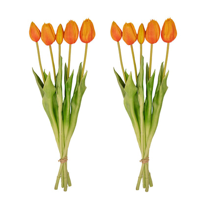 🌷 Orange Tulip Bouquet – 10 pieces – Real Touch – 42 cm