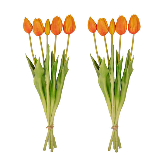 🌷 Orange Tulip Bouquet – 10 pieces – Real Touch – 42 cm