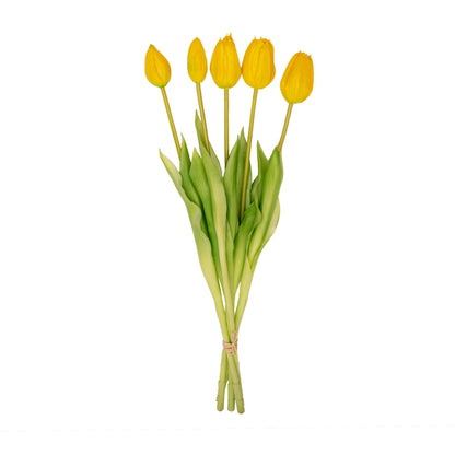 🌼 Yellow Tulip Bouquet – 5 pieces – Real Touch – 42 cm