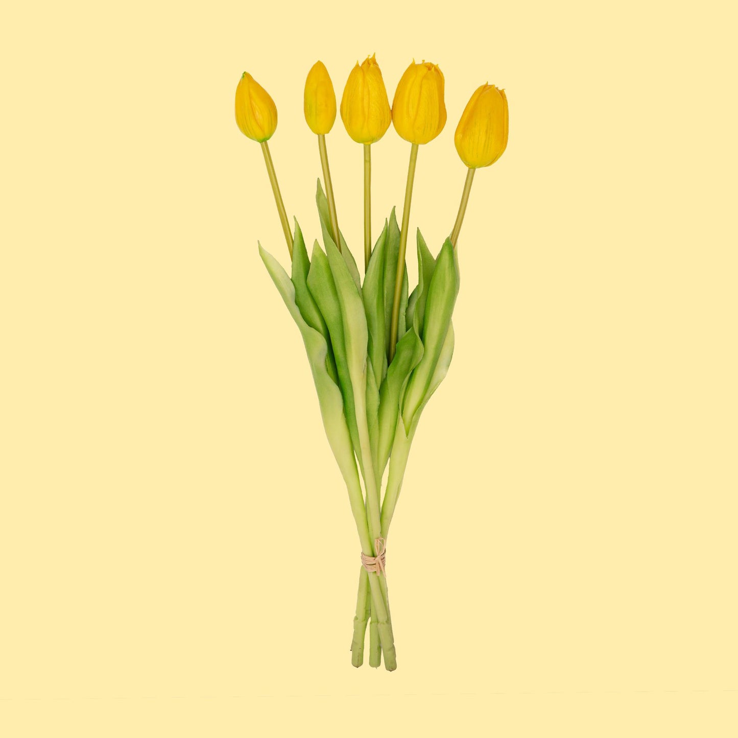 🌼 Yellow Tulip Bouquet – 5 pieces – Real Touch – 42 cm