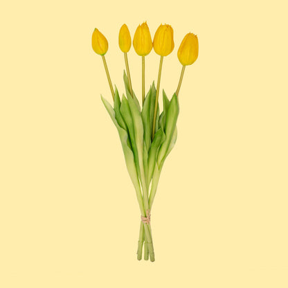 🌼 Yellow Tulip Bouquet – 5 pieces – Real Touch – 42 cm